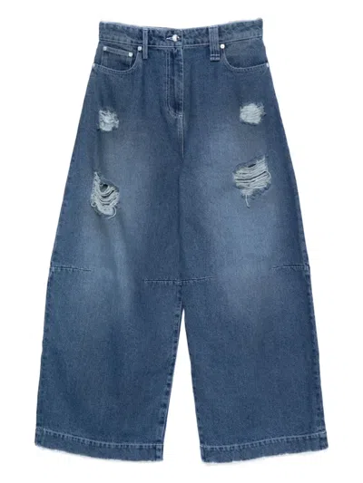 Simone Rocha Distressed High-rise Wide-leg Jeans In Blue