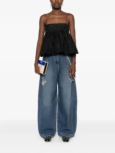 Simone Rocha Distressed High-rise Wide-leg Jeans In Blue