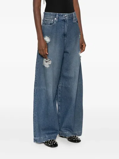 Simone Rocha Distressed High-rise Wide-leg Jeans In Blue