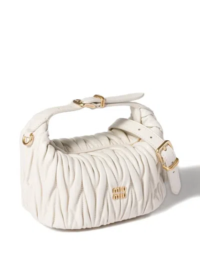 Miu Miu Mini Wander Matelassé Tote Bag In White