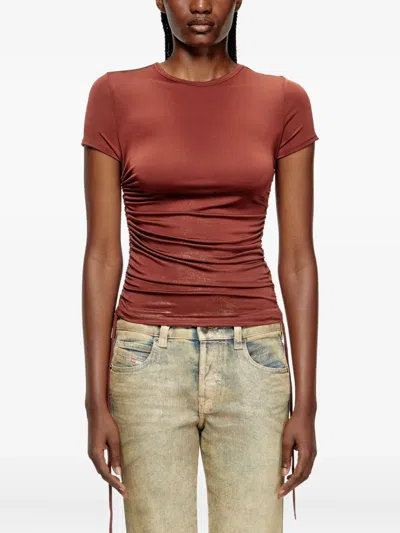 Diesel T-rey Drawstring-gathered T-shirt In Brown
