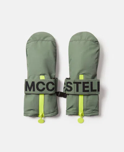 Stella Mccartney Logo Tape Ski Gloves In Green