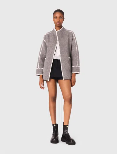 Maje Double-faced Coat With Trim In Gray