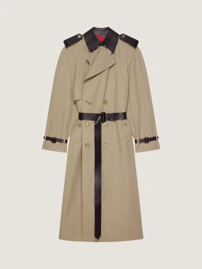 Givenchy Trench-coat In Cotton With Leather Details In Brown