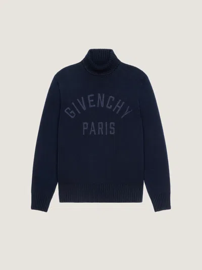 Givenchy Turtleneck Sweater In Cotton With Paris Embroidery Clothing In Blue