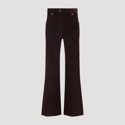 Brunello Cucinelli High-waisted Dark Red Corduroy Pants With Textured Rib Pattern In Burgundy