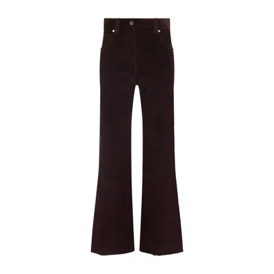Brunello Cucinelli High-waisted Dark Red Corduroy Pants With Textured Rib Pattern In Burgundy
