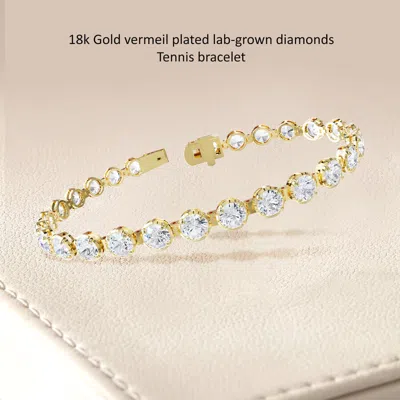 Diamond2deal 18k Vermeil Plated Silver 10.5 Ct Round Lab Grown Diamond Tennis Bracelet 7" Vvs-vs In Gold