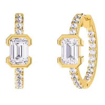 Diamond2deal 18k Vermeil Plated Silver 2.75 Ct Emerald Cut Lab Grown Diamond Hoop Earrings Vvs-vs In Yellow