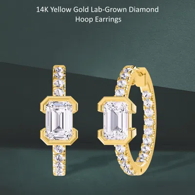 Diamond2deal 18k Vermeil Plated Silver 2.75 Ct Emerald Cut Lab Grown Diamond Hoop Earrings Vvs-vs In Yellow