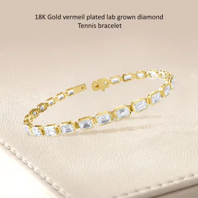 Diamond2deal 18k Vermeil Plated Silver 10 Ct Radiant Cut Lab Grown Diamond Fancy Tennis Bracelet 7"  In Yellow