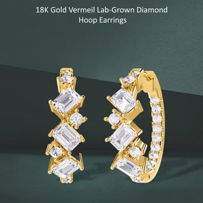 Diamond2deal 18k Vermeil Plated Silver 2.5 Ct Multi Shape Lab Grown Diamond Hoop Earrings Vvs-vs In Yellow