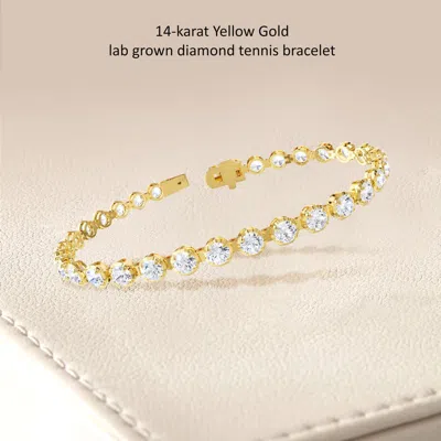 Diamond2deal 18k Vermeil Plated Silver 10.5 Ct Round Lab Grown Diamond Tennis Bracelet 7" Vvs-vs In Gold