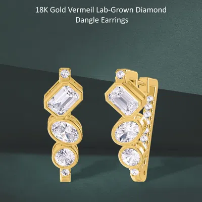 Diamond2deal 18k Vermeil Plated Silver 3.25 Ct Multi Shape Lab Grown Diamond Fancy Hoop Earrings Vvs In Gold