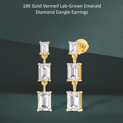 Diamond2deal 18k Yellow Gold Vermeil 4 Ct Emerald Cut Lab Grown Diamond Drop & Dangle Earrings Vvs-v In Yellow
