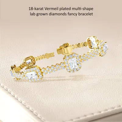 Diamond2deal 18k Vermeil Plated Silver 12.8 Ct Lab Grown Diamond Fancy Link Bracelet 7" Vvs-vs In Yellow