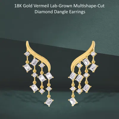 Diamond2deal 18k Vermeil Plated Silver 3.30 Ct Multi Shape Lab Grown Diamond Drop Dangle Earrings Vv In Gold