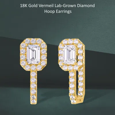 Diamond2deal 18k Vermeil Plated Silver 3.20 Ct Radiant Cut Lab Grown Diamond Hoop Earrings Vvs-vs In Yellow