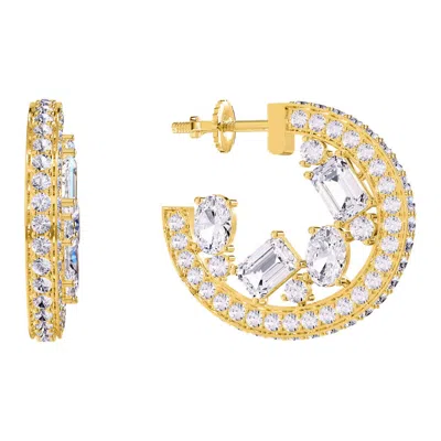 Diamond2deal 18k Vermeil Plated Silver 7.75 Ct Multi Shape Lab Grown Diamond Hoop Earrings Vvs-vs In Gold