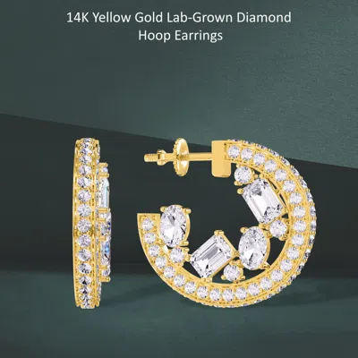 Diamond2deal 18k Vermeil Plated Silver 7.75 Ct Multi Shape Lab Grown Diamond Hoop Earrings Vvs-vs In Gold