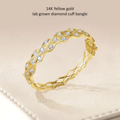 Diamond2deal 14k Yellow Gold 4.50 Carat Round Lab Grown Diamond Bangle Bracelet 7" Vvs-vs In Yellow