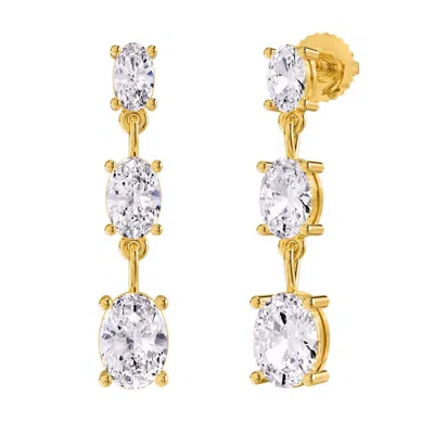 Diamond2deal 18k Vermeil Plated Silver 2.5 Ct Oval Cut Lab Grown Diamond Drop & Dangle Earrings Vvs- In Yellow