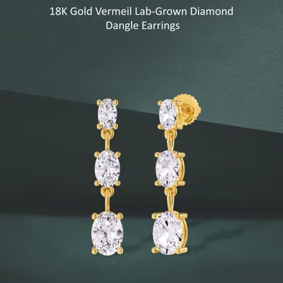 Diamond2deal 18k Vermeil Plated Silver 2.5 Ct Oval Cut Lab Grown Diamond Drop & Dangle Earrings Vvs- In Yellow