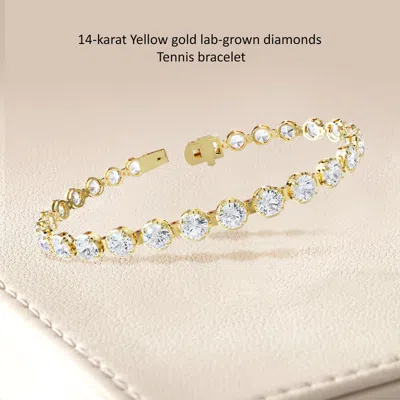 Diamond2deal 18k Vermeil Plated Silver 10.5 Ct Round Lab Grown Diamond Tennis Bracelet 7" Vvs-vs In Gold