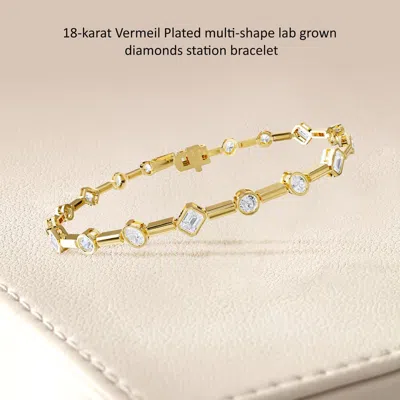 Diamond2deal 18k Vermeil Plated Silver 2.8 Ct Multi Shape Lab Grown Diamond Link Bracelet 7" Vvs-vs In Yellow