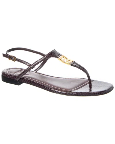 Fendi Ff Snakeskin-embossed Leather Slingback Thong Sandals In Purple