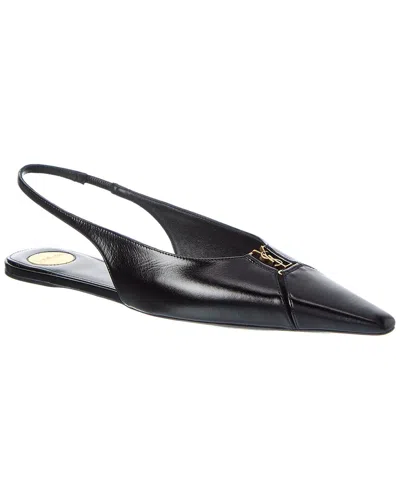 Saint Laurent Babylone Leather Ysl Slingback Ballerina Flats In Black