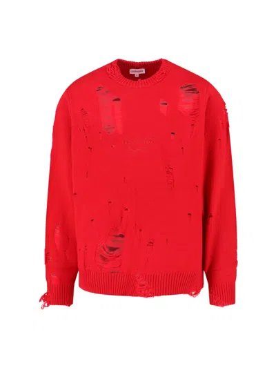Charles Jeffrey Loverboy Distressed Red Wool Blend Sweater With Ribbed Finishes In Red