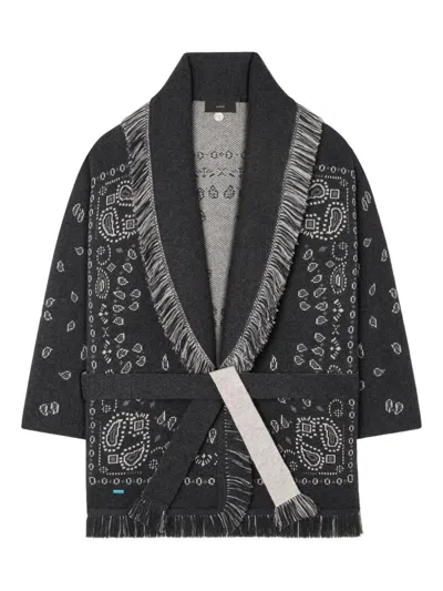 Alanui Bandana Jacquard Cashmere Cardigan With Fringed Edges In Black