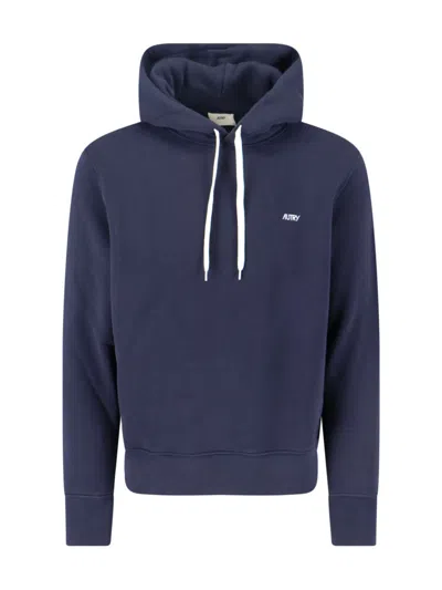 Autry Hooded Sweatshirt Drawstring Ribbed Cuffs In Blue