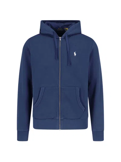 Polo Ralph Lauren Logo-embroidered Zip-up Drawstring Hoodie In Blue