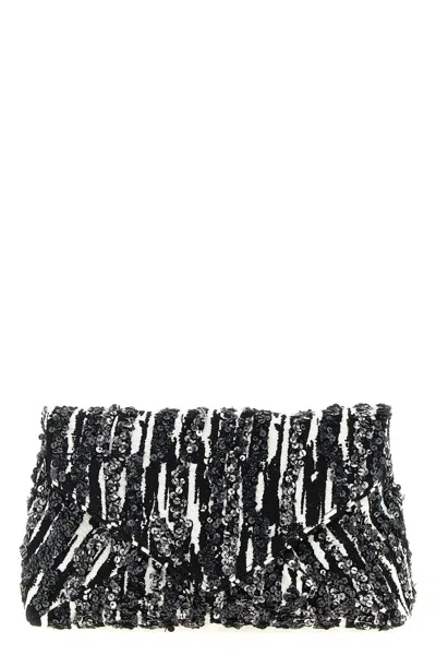 Dries Van Noten Two-tone Pleated Jacquard Clutch With Sequin Detail In Multi