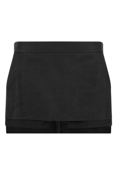 Rick Owens Layered Side Slit Mini Skirt In Black