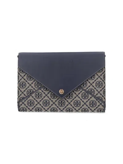 Tory Burch T-monogram Chain Pouch In Blue