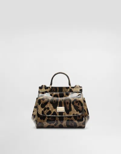 Dolce & Gabbana Printed Polished Calfskin Mini Sicily Bag In Brown