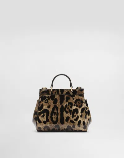 Dolce & Gabbana Printed Polished Calfskin Mini Sicily Bag In Brown