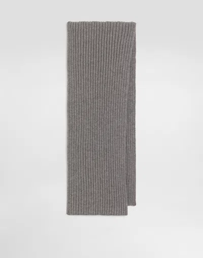 Dolce & Gabbana Ribbed Knit Scarf In Gray