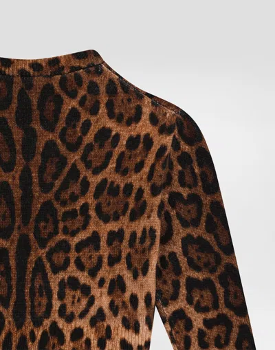Dolce & Gabbana Leopard-print Crew-neck Pullover In Brown