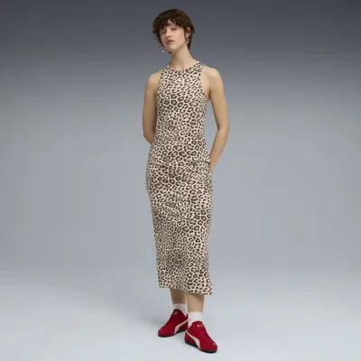 Puma Leo Luxe Women's Slim All-over Print Dress In Brown