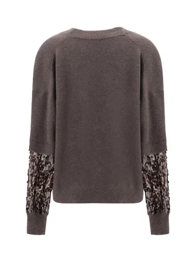 Brunello Cucinelli Brown Cashmere Embroidered Sweater In Black