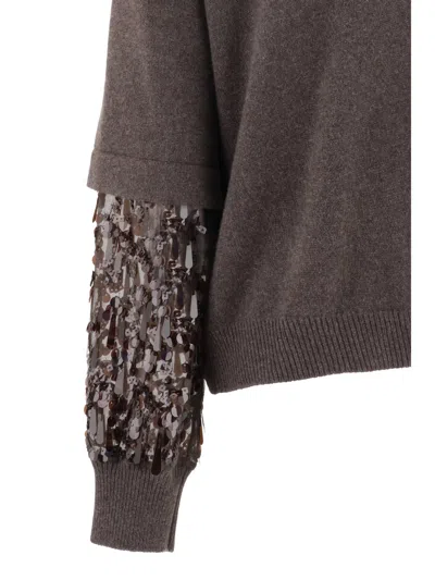 Brunello Cucinelli Brown Cashmere Embroidered Sweater In Black