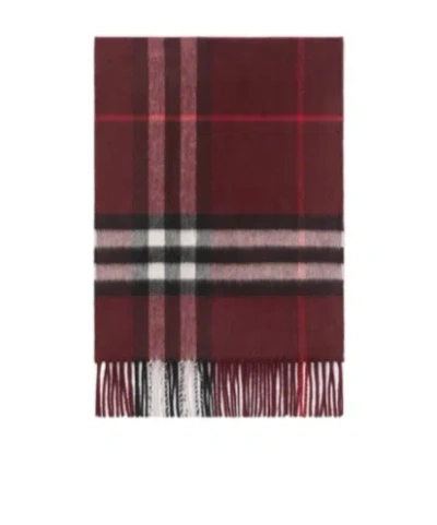 Burberry Check Patterned Cashmere Scarf Fringed Edges In Red