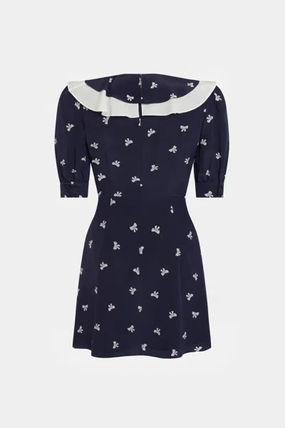 Alessandra Rich Ruffled Pleated Printed Silk Mini Dress In Blue