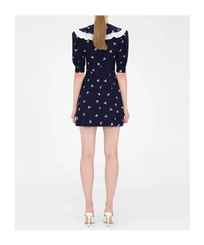 Alessandra Rich Ruffled Pleated Printed Silk Mini Dress In Blue