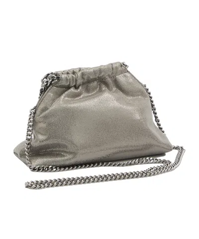 Stella Mccartney Falabella Metallic Crossbody Bag With Chain-link Shoulder Strap And Logo Charm On The Front In Ecole In Gray