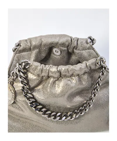 Stella Mccartney Falabella Metallic Crossbody Bag With Chain-link Shoulder Strap And Logo Charm On The Front In Ecole In Gray
